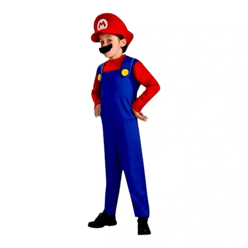 Super Mario Bros Costume Children XL One Piece with Matching Hat